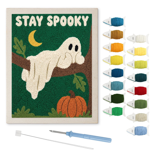 Stay Spooky Ghost punch needle kit: finished canvas with threads, punch needle and threader