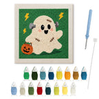 Stitched Ghost punch needle kit: finished canvas with threads, punch needle and threader