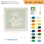Stitched Ghost punch needle kit, 20 × 20 in (50 × 50 cm): canvas size and kit contents