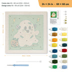Stitched Ghost punch needle kit, 24 × 24 in (60 × 60 cm): canvas size and kit contents