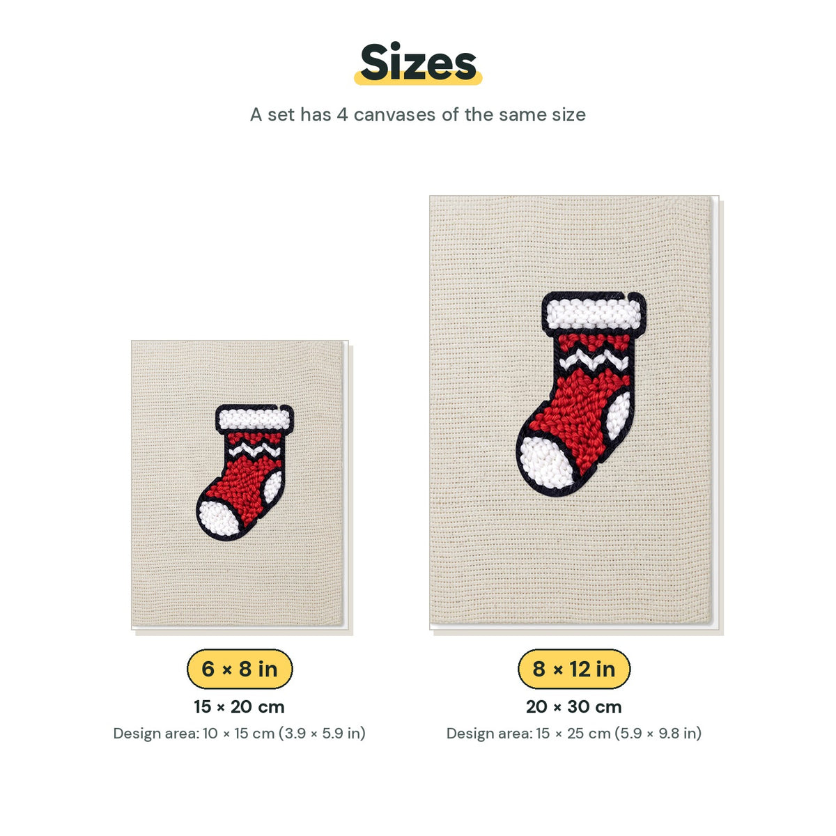 Size chart for the two mini canvas sizes: 6 x 8 in and 8 x 12 in
