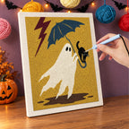 Punching the Stormy Ghost and Cat design with the punch needle