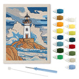 Stormy Lighthouse punch needle kit: finished canvas with threads, punch needle and threader