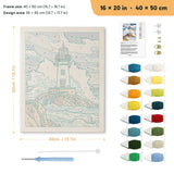 Stormy Lighthouse punch needle kit, 16 × 20 in (40 × 50 cm): canvas size and kit contents