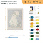Straw Hat Ghost punch needle kit, 12 × 16 in (30 × 40 cm): canvas size and kit contents