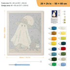 Straw Hat Ghost punch needle kit, 20 × 24 in (50 × 60 cm): canvas size and kit contents