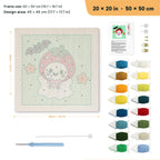 Strawberry Ghost punch needle kit, 20 × 20 in (50 × 50 cm): canvas size and kit contents