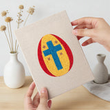 Hand holding a finished Striped Easter Eggs mini canvas