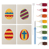 Striped Easter Eggs mini punch needle kit set: four finished canvases with threads, punch needle and threader