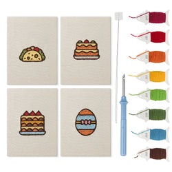 Striped Egg Cakes mini punch needle kit set: four finished canvases with threads, punch needle and threader