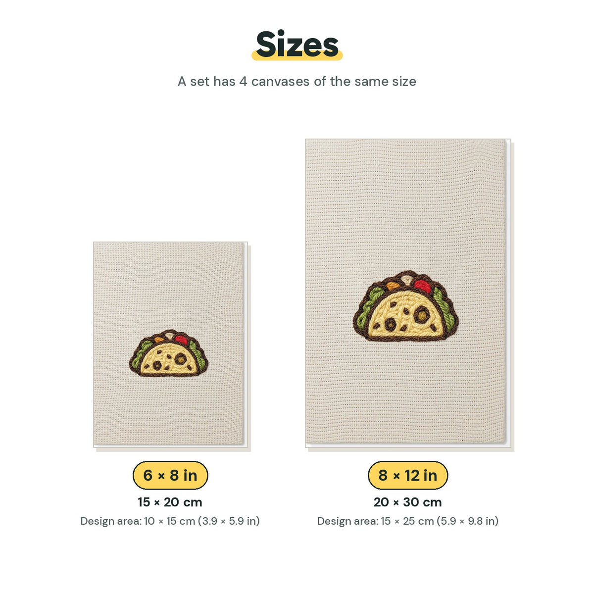 Size chart for the two mini canvas sizes: 6 x 8 in and 8 x 12 in