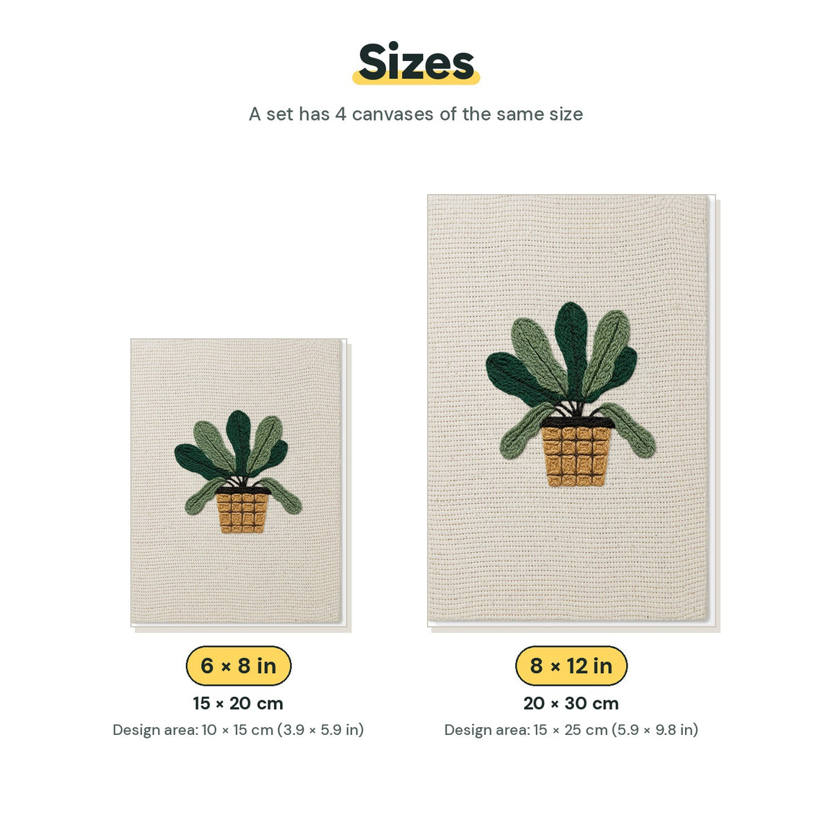 Size chart for the two mini canvas sizes: 6 x 8 in and 8 x 12 in