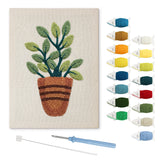 Striped Pot Plant punch needle kit: finished canvas with threads, punch needle and threader