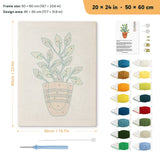 Striped Pot Plant punch needle kit, 20 × 24 in (50 × 60 cm): canvas size and kit contents