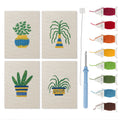 Striped Pot Plants mini punch needle kit set: four finished canvases with threads, punch needle and threader