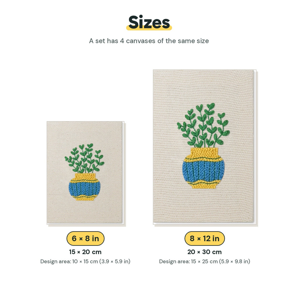 Size chart for the two mini canvas sizes: 6 x 8 in and 8 x 12 in