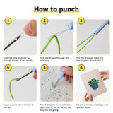 Six steps showing how to thread and use the punch needle