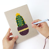Punching a Succulent Shelf mini canvas with the punch needle