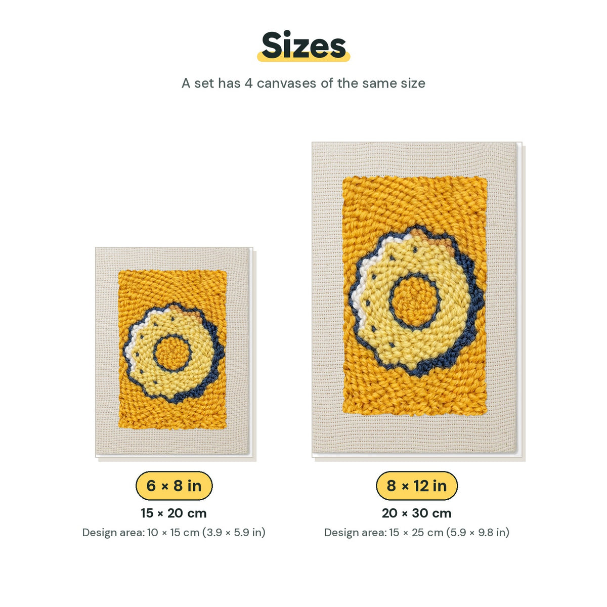 Size chart for the two mini canvas sizes: 6 x 8 in and 8 x 12 in