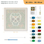 Sugar Skull Pumpkin Patch punch needle kit, 20 × 20 in (50 × 50 cm): canvas size and kit contents
