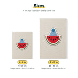 Size chart for the two mini canvas sizes: 6 x 8 in and 8 x 12 in