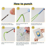 Six steps showing how to thread and use the punch needle
