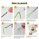 Six steps showing how to thread and use the punch needle