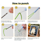 Six steps showing how to thread and use the punch needle