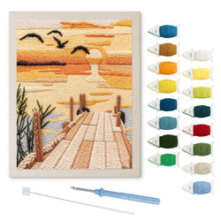 Sundown Pier punch needle kit: finished canvas with threads, punch needle and threader
