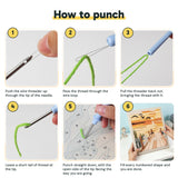 Six steps showing how to thread and use the punch needle
