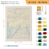 Sundown Pier punch needle kit, 24 × 32 in (60 × 80 cm): canvas size and kit contents