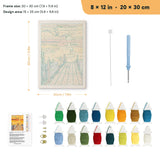 Sundown Pier punch needle kit, 8 × 12 in (20 × 30 cm): canvas size and kit contents