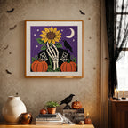 Finished Sunflower Bone Hand punch needle canvas on a wall