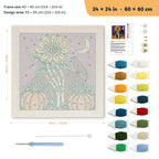 Sunflower Bone Hand punch needle kit, 24 × 24 in (60 × 60 cm): canvas size and kit contents