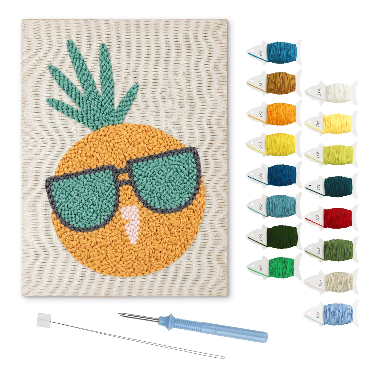 Sunglasses Pineapple punch needle kit: finished canvas with threads, punch needle and threader