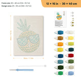 Sunglasses Pineapple punch needle kit, 12 × 16 in (30 × 40 cm): canvas size and kit contents