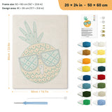 Sunglasses Pineapple punch needle kit, 20 × 24 in (50 × 60 cm): canvas size and kit contents