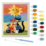 Sunny Cat Family punch needle kit: finished canvas with threads, punch needle and threader