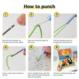 Six steps showing how to thread and use the punch needle