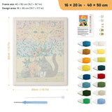 Sunny Cat Family punch needle kit, 16 × 20 in (40 × 50 cm): canvas size and kit contents