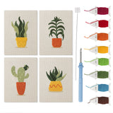 Sunny Pot Houseplants mini punch needle kit set: four finished canvases with threads, punch needle and threader