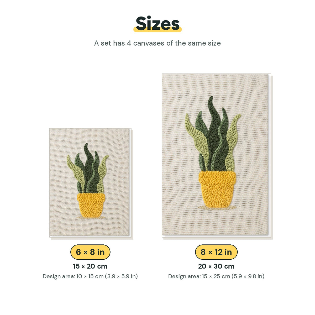 Size chart for the two mini canvas sizes: 6 x 8 in and 8 x 12 in