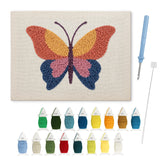 Sunset Butterfly punch needle kit: finished canvas with threads, punch needle and threader