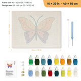 Sunset Butterfly punch needle kit, 16 × 20 in (40 × 50 cm): canvas size and kit contents