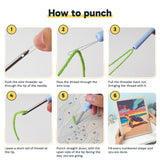 Six steps showing how to thread and use the punch needle