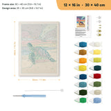 Sunset Sea Turtle punch needle kit, 12 × 16 in (30 × 40 cm): canvas size and kit contents