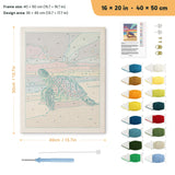 Sunset Sea Turtle punch needle kit, 16 × 20 in (40 × 50 cm): canvas size and kit contents