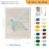 Sunset Sea Turtle punch needle kit, 20 × 24 in (50 × 60 cm): canvas size and kit contents