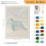 Sunset Sea Turtle punch needle kit, 24 × 32 in (60 × 80 cm): canvas size and kit contents