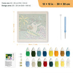 Surfing Ghost punch needle kit, 12 × 12 in (30 × 30 cm): canvas size and kit contents